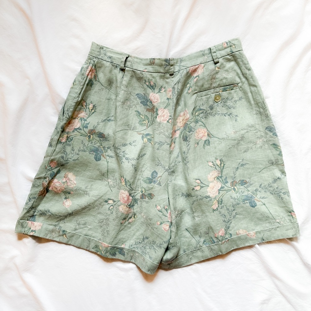 Vintage Ralph Lauren Cottagecore Floral Pastel High Waisted Linen Shorts Boho - Picture 5 of 6